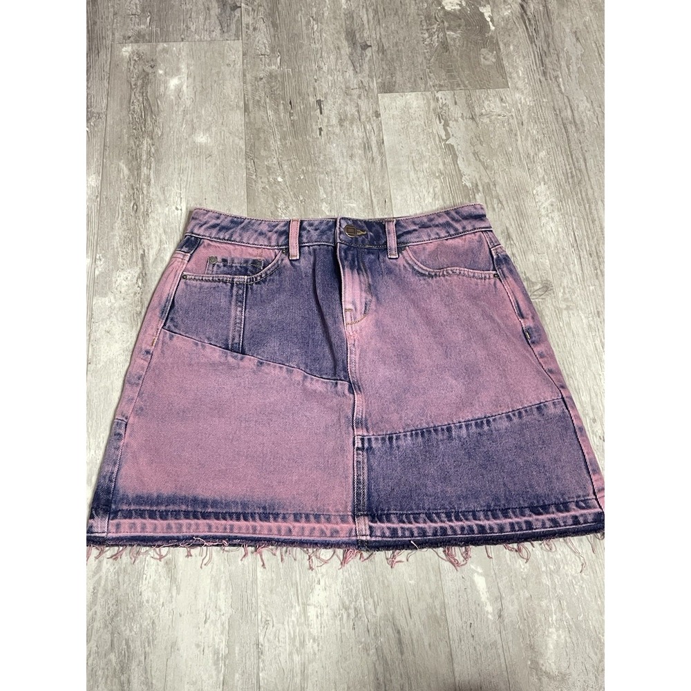 High Rise A-Line Mini Skirt Womens 7 M Blue Medium Wash Denim Zip Bag 7